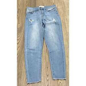 Cafe Denim Womens Distressed Skinny Jeans Raw Hem Stretch Light Wash Blue Size 7